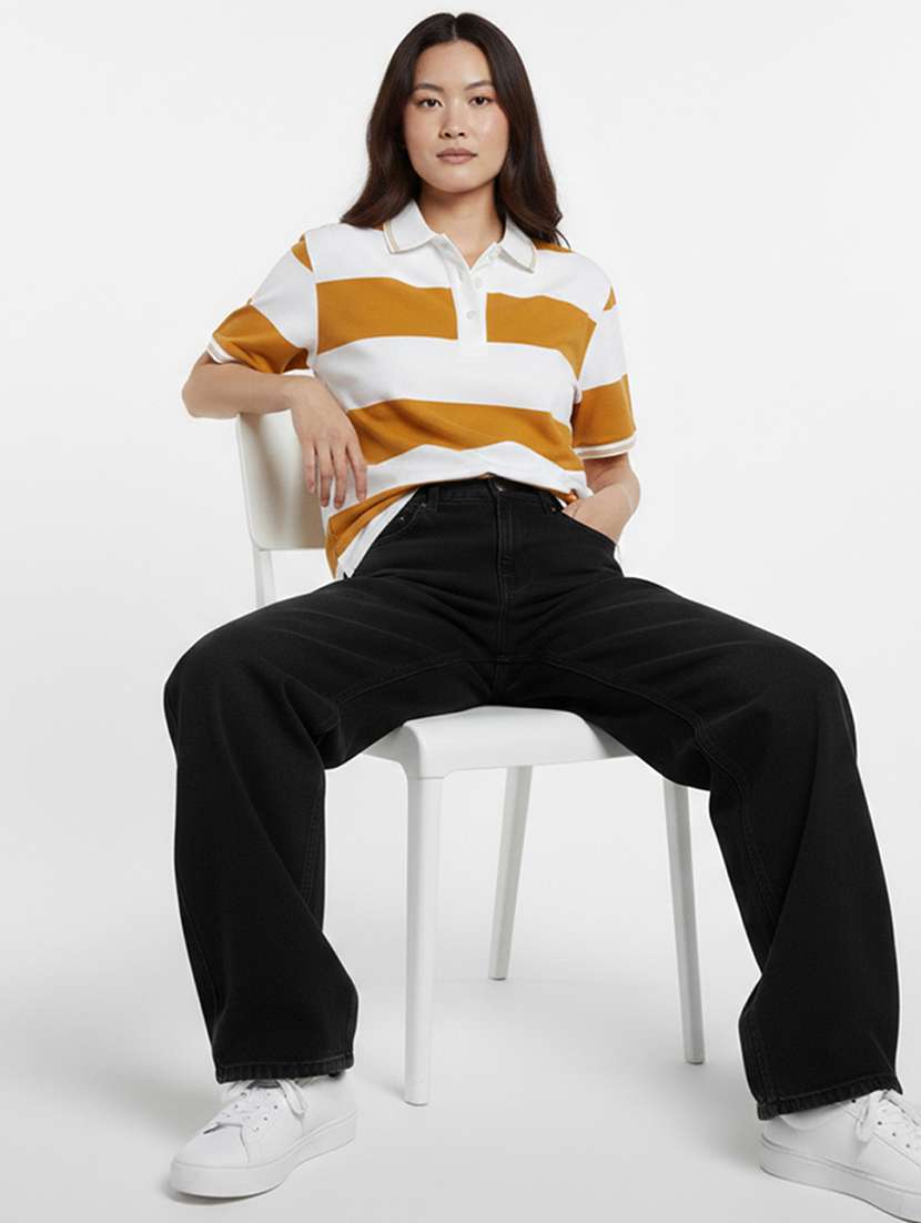 women striped short sleeve oversized polo t-shirt - 22374162 -  Standard Image - 3