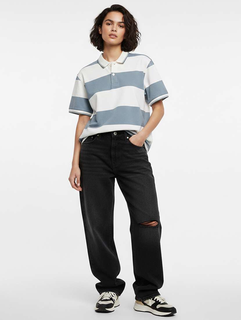women striped short sleeve oversized polo t-shirt - 22374164 -  Standard Image - 3