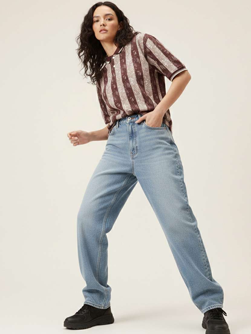 women striped short sleeve oversized polo t-shirt - 22374166 -  Standard Image - 3