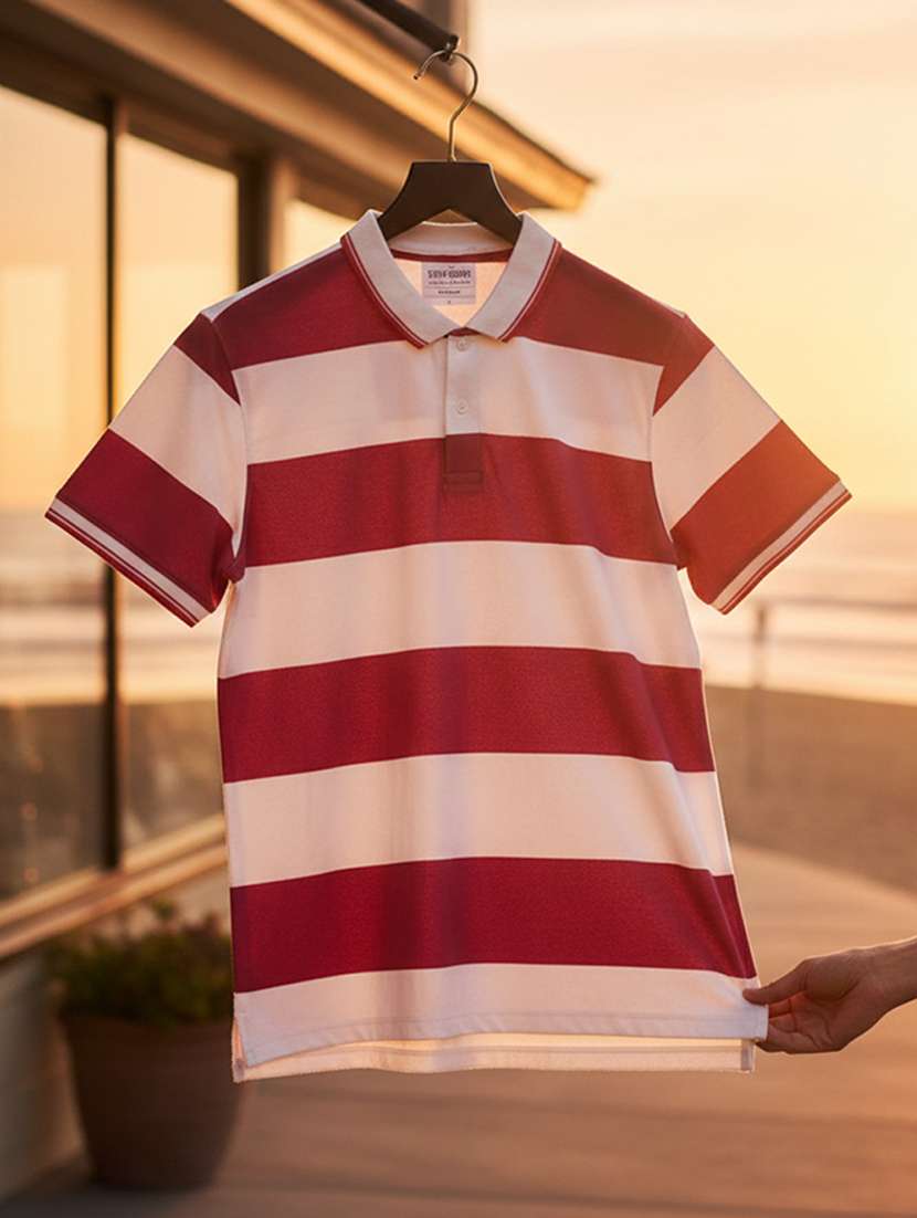 women striped short sleeve oversized polo t-shirt - 22374180 -  Standard Image - 3