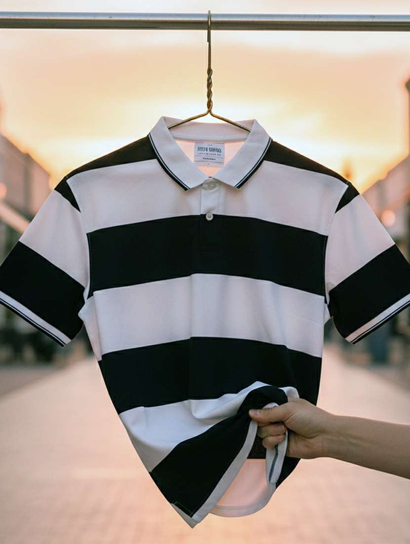 women striped short sleeve oversized polo t-shirt - 22374183 -  Standard Image - 3