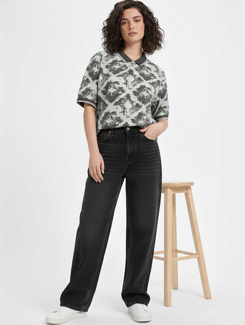 women printed short sleeve oversized polo t-shirt - 22374188 -  Standard Image - 3