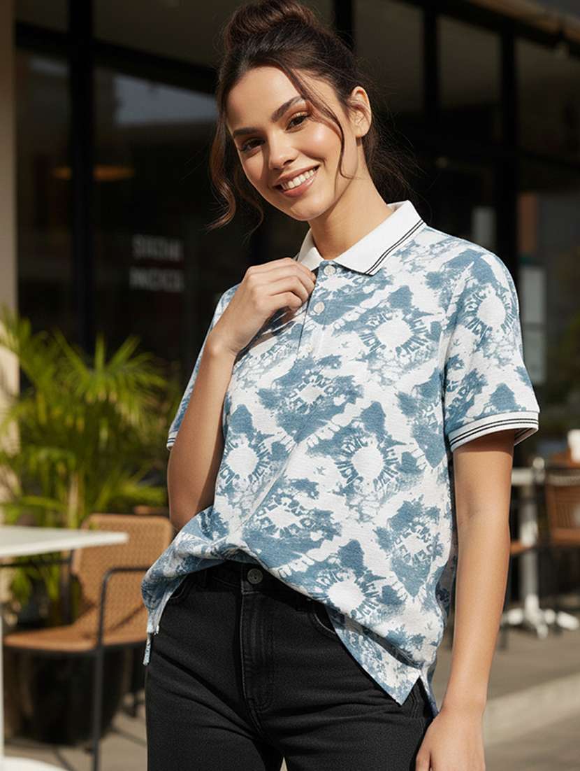 women printed short sleeve oversized polo t-shirt