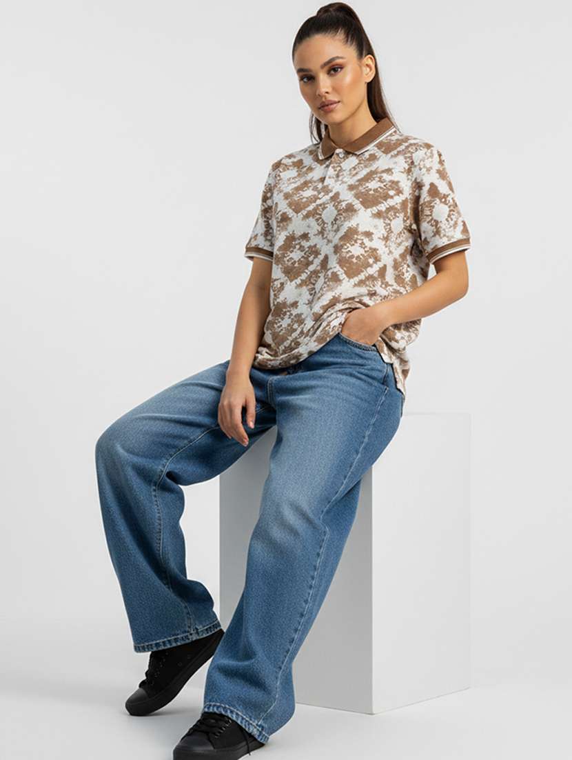 women printed short sleeve oversized polo t-shirt - 22374191 -  Standard Image - 3