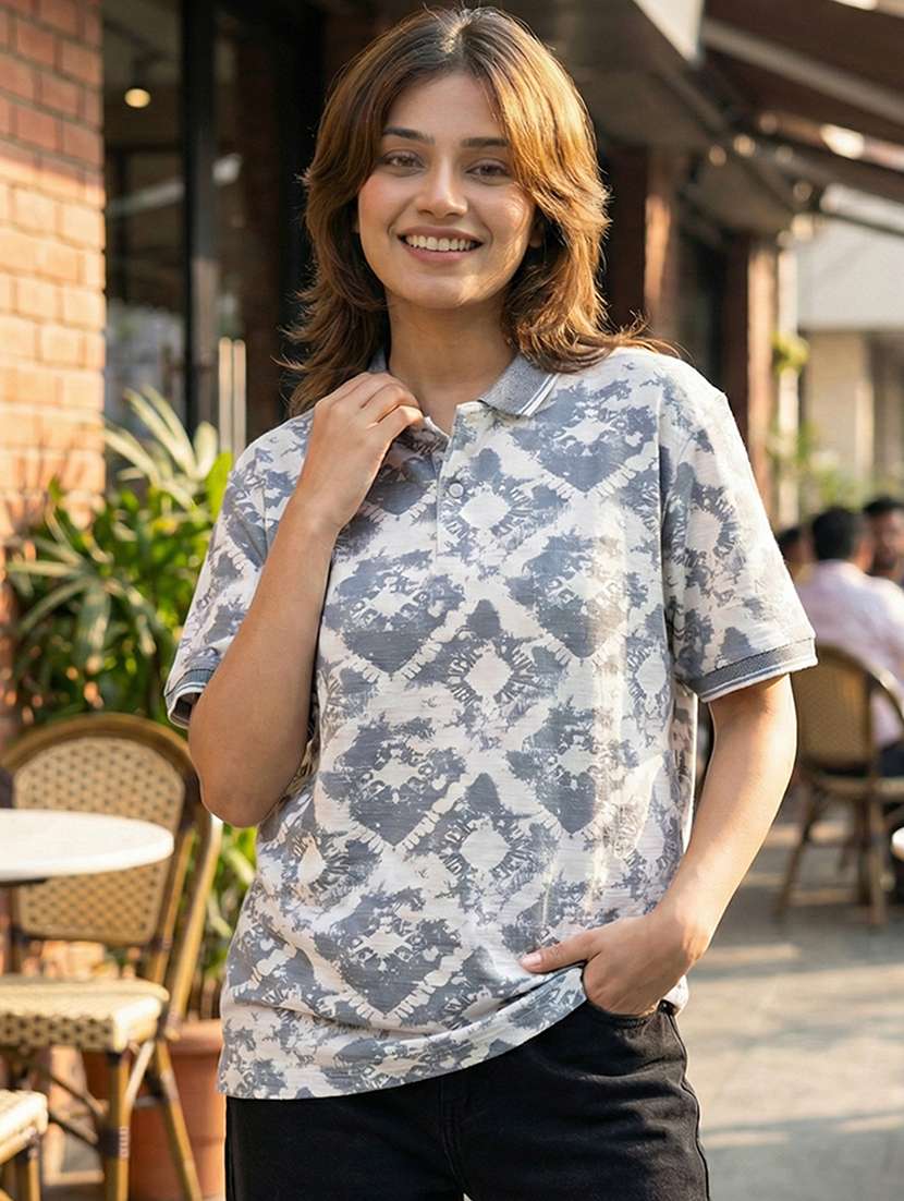 women printed short sleeve oversized polo t-shirt