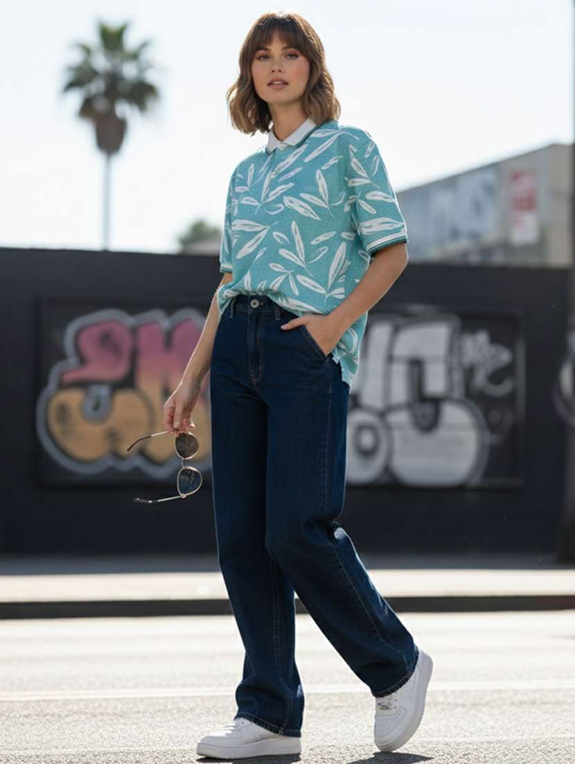women printed short sleeve oversized polo t-shirt - 22374195 -  Standard Image - 3