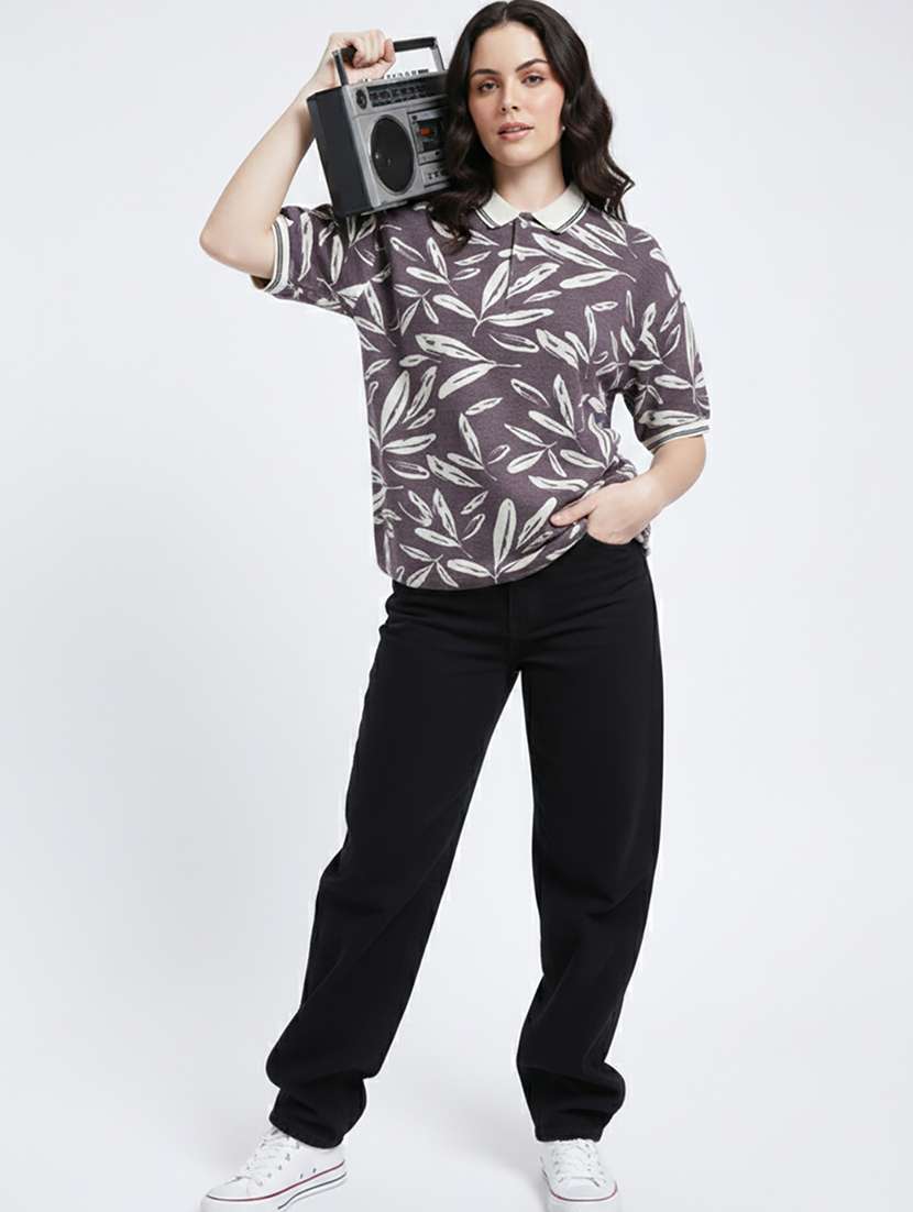 women printed short sleeve oversized polo t-shirt - 22374198 -  Standard Image - 3