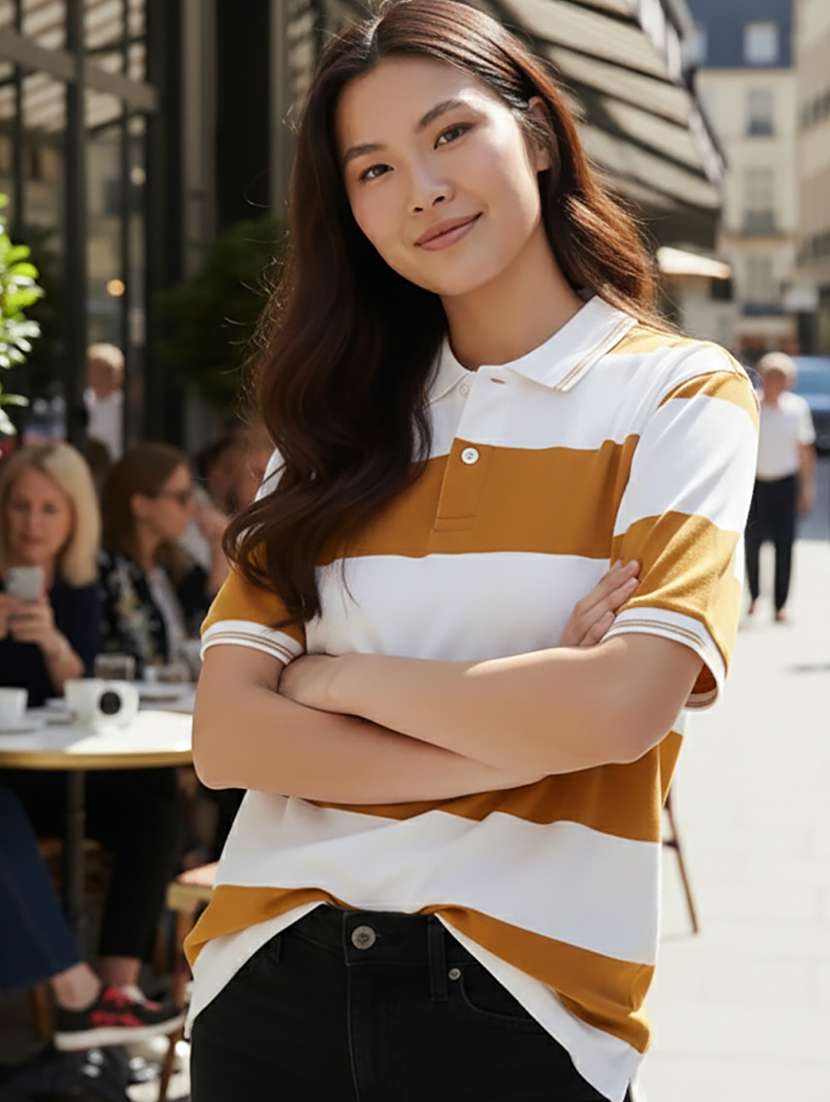 women striped short sleeve oversized polo t-shirt