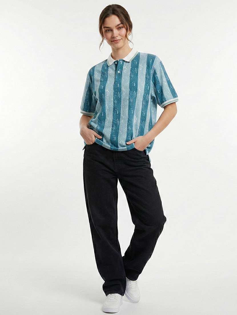 women striped short sleeve oversized polo t-shirt - 22374205 -  Standard Image - 3