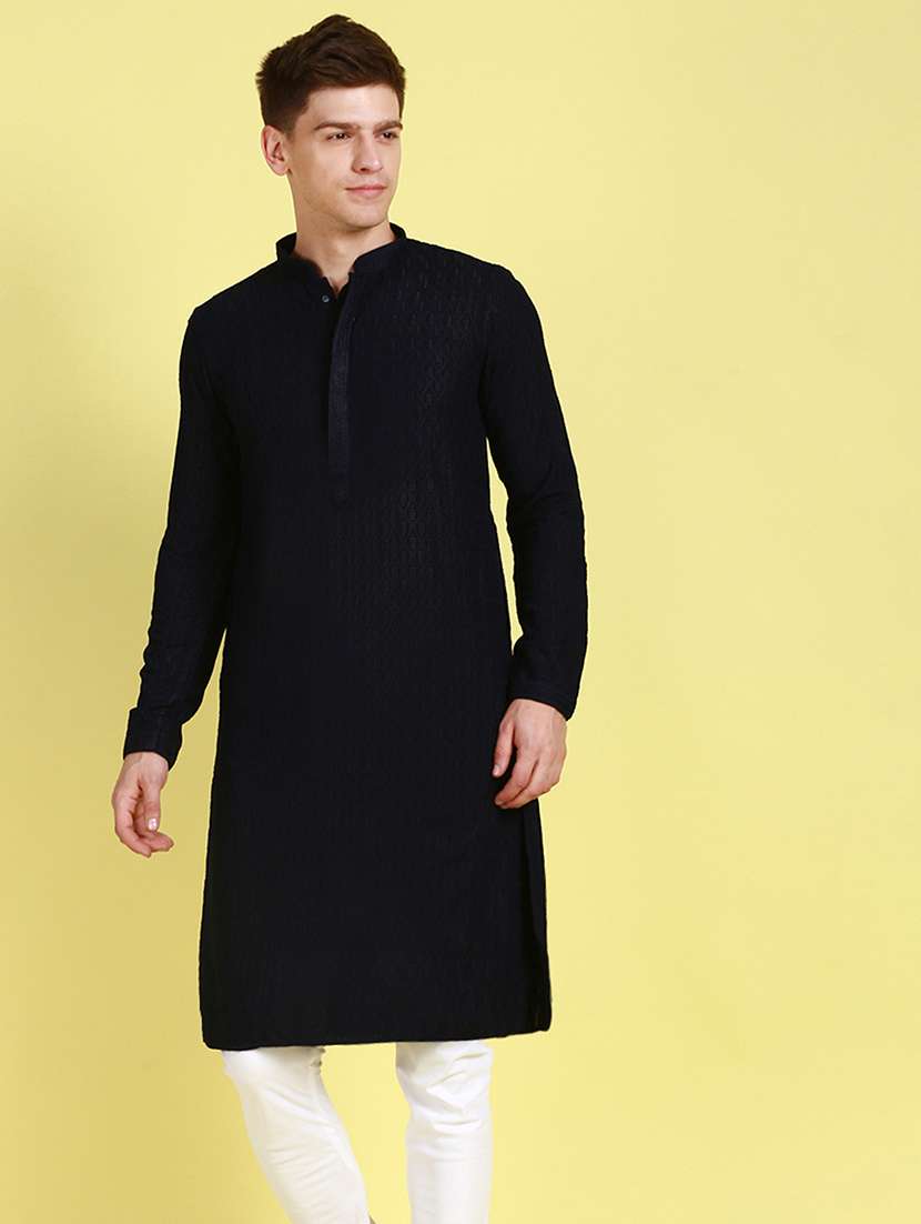 men self design kurta and churidar set