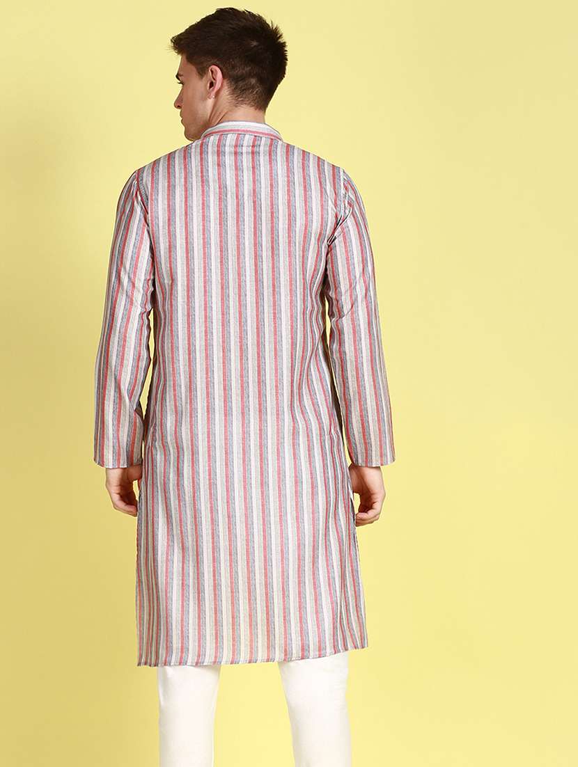 men striped kurta and churidar set - 22374280 -  Standard Image - 3