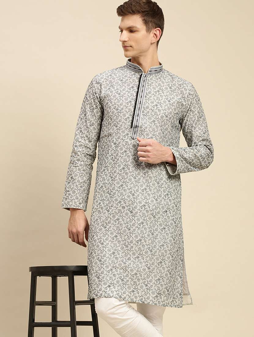men printed kurta and churidar set