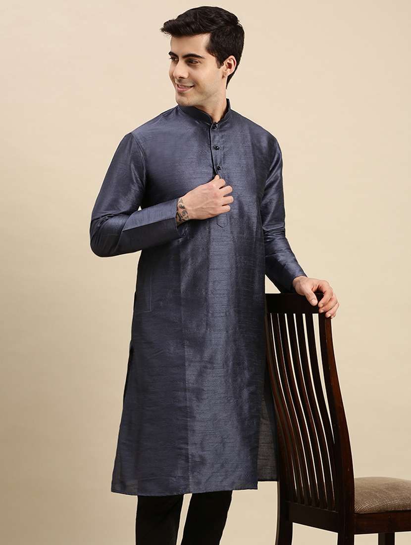 men solid long sleeve kurta
