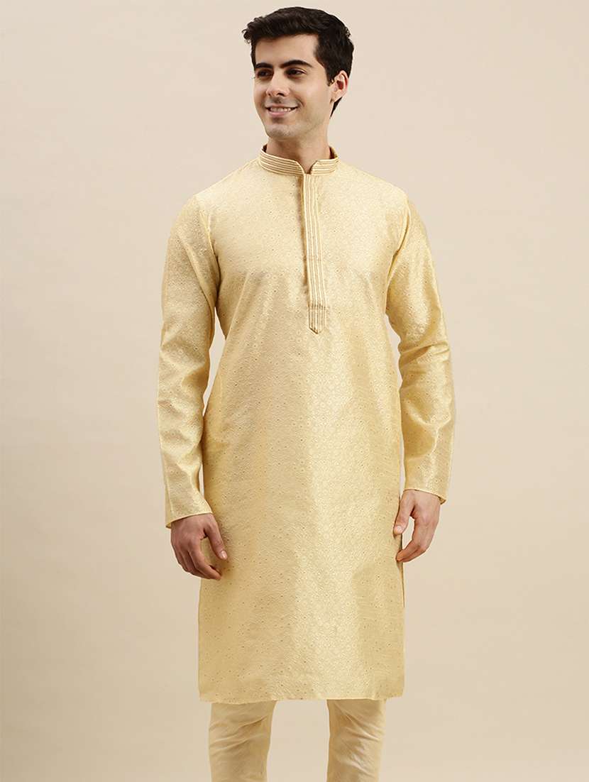 men self design mandarin neck long kurta