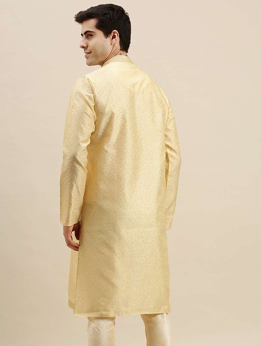 men self design mandarin neck long kurta - 22374418 -  Standard Image - 3