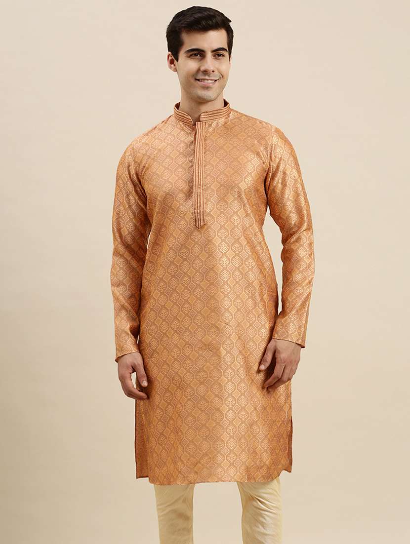 men self design mandarin neck long kurta