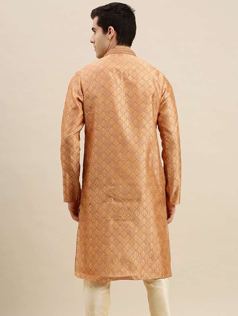 men self design mandarin neck long kurta - 22374458 -  Standard Image - 3