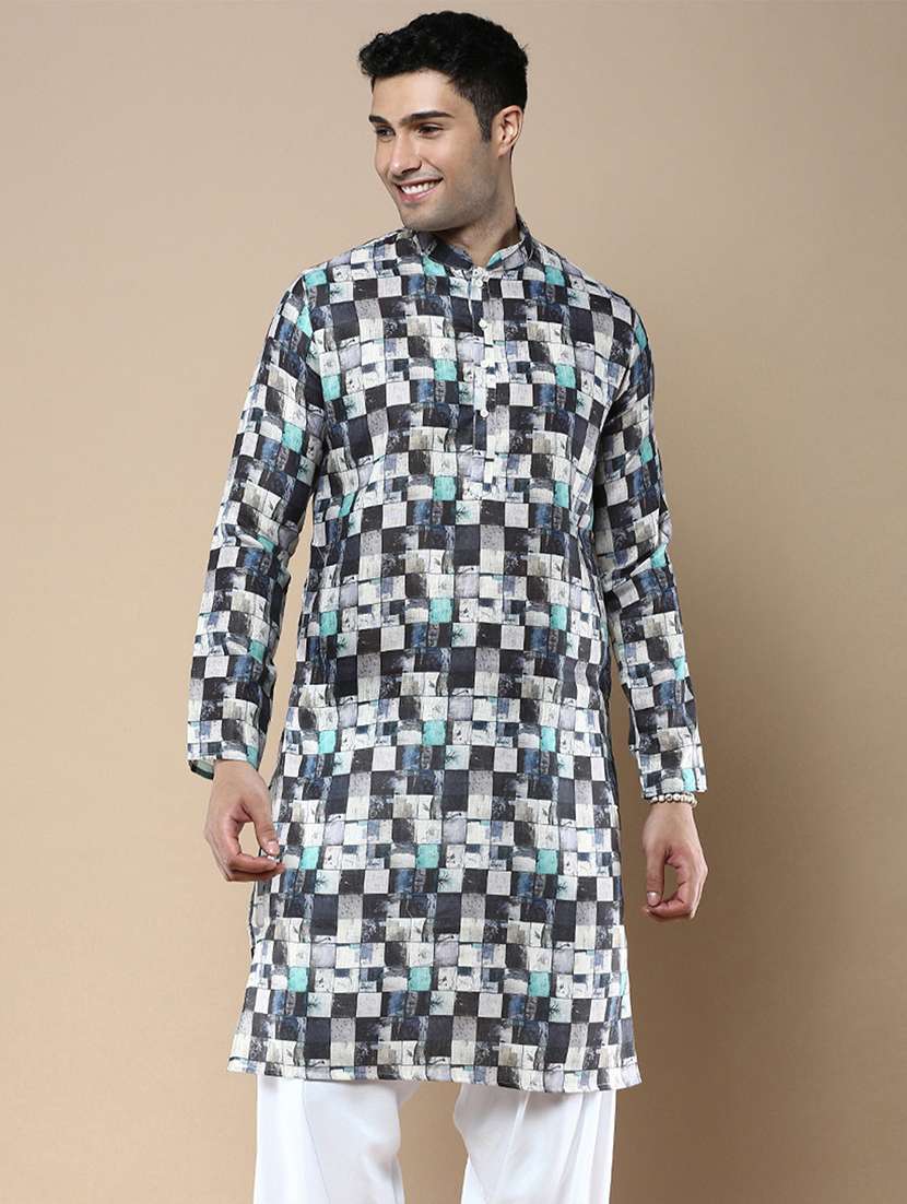 men mandarin neck long sleeve kurta