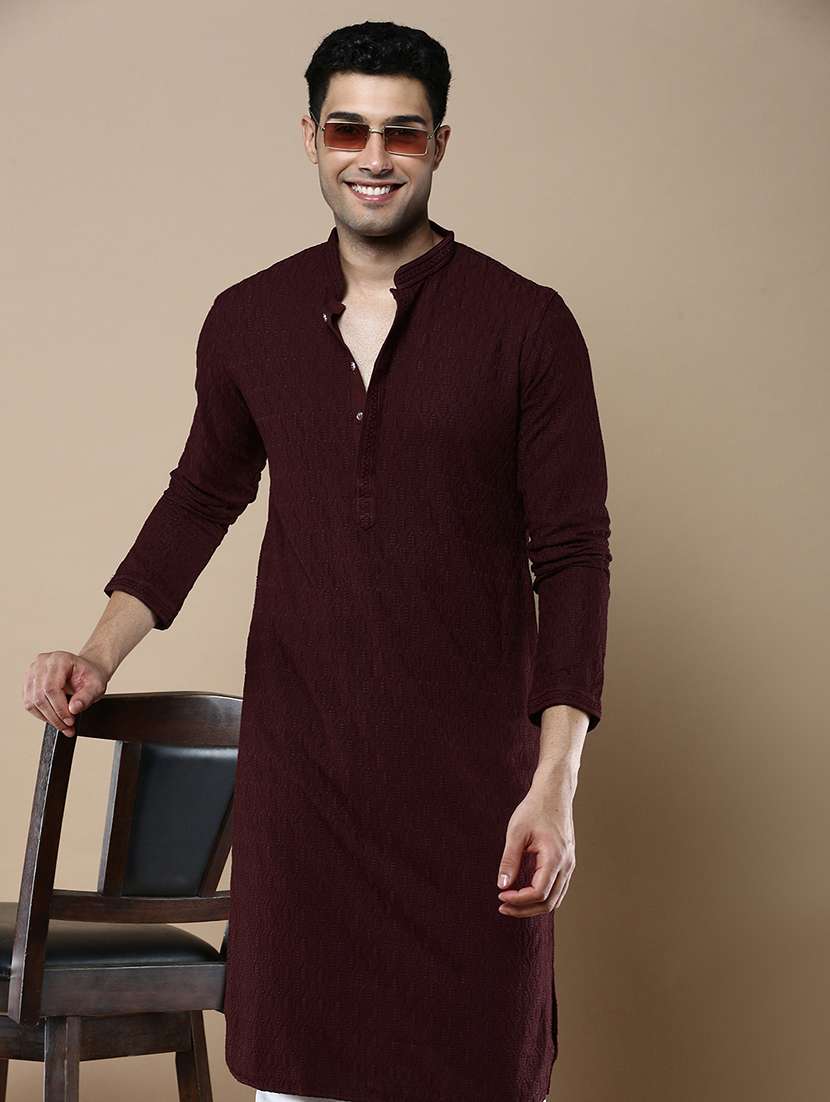 men self design kurta and churidar set