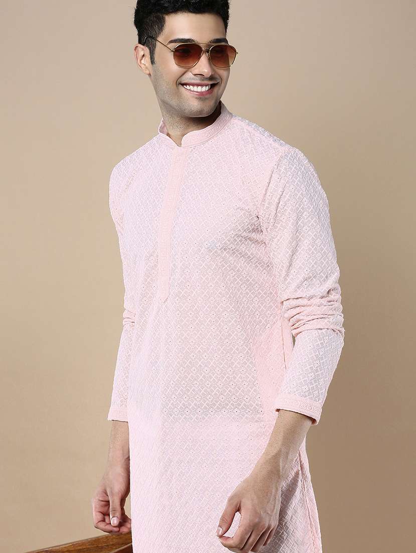 men mandarin neck long sleeve kurta