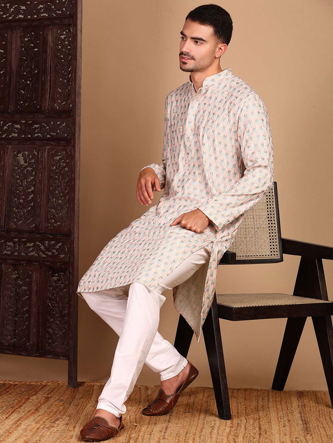 men self design long sleeve kurta - 22374565 -  Standard Image - 3