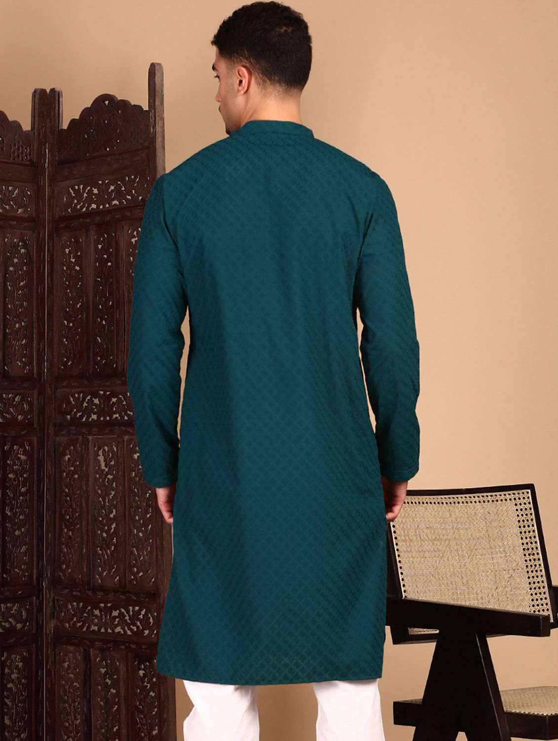 men self design long sleeve kurta - 22374575 -  Standard Image - 3