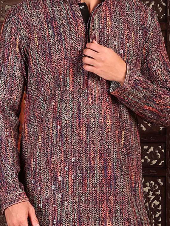 men self design long sleeve kurta - 22374608 -  Standard Image - 3