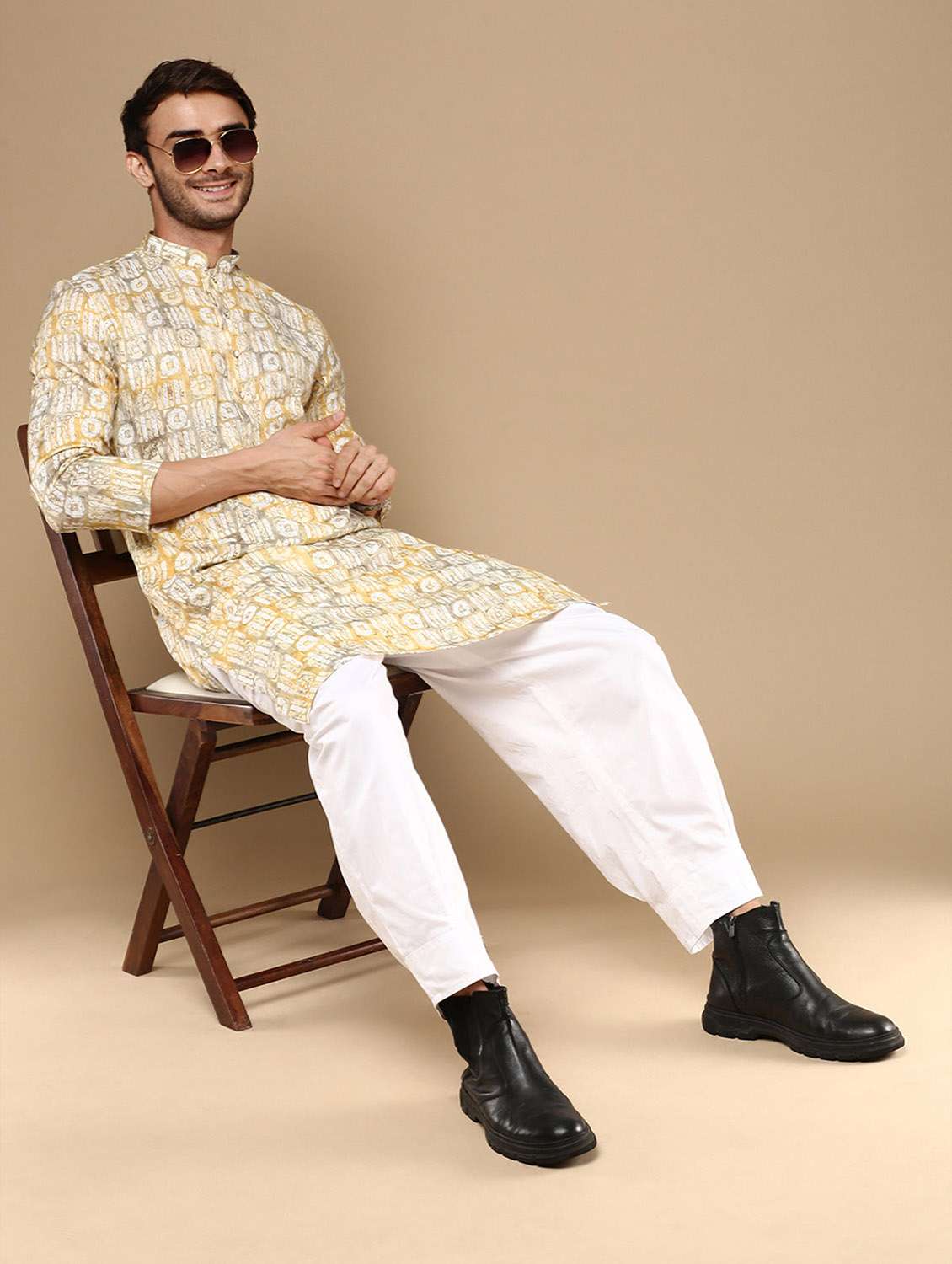 men printed long sleeve kurta - 22374625 -  Standard Image - 3
