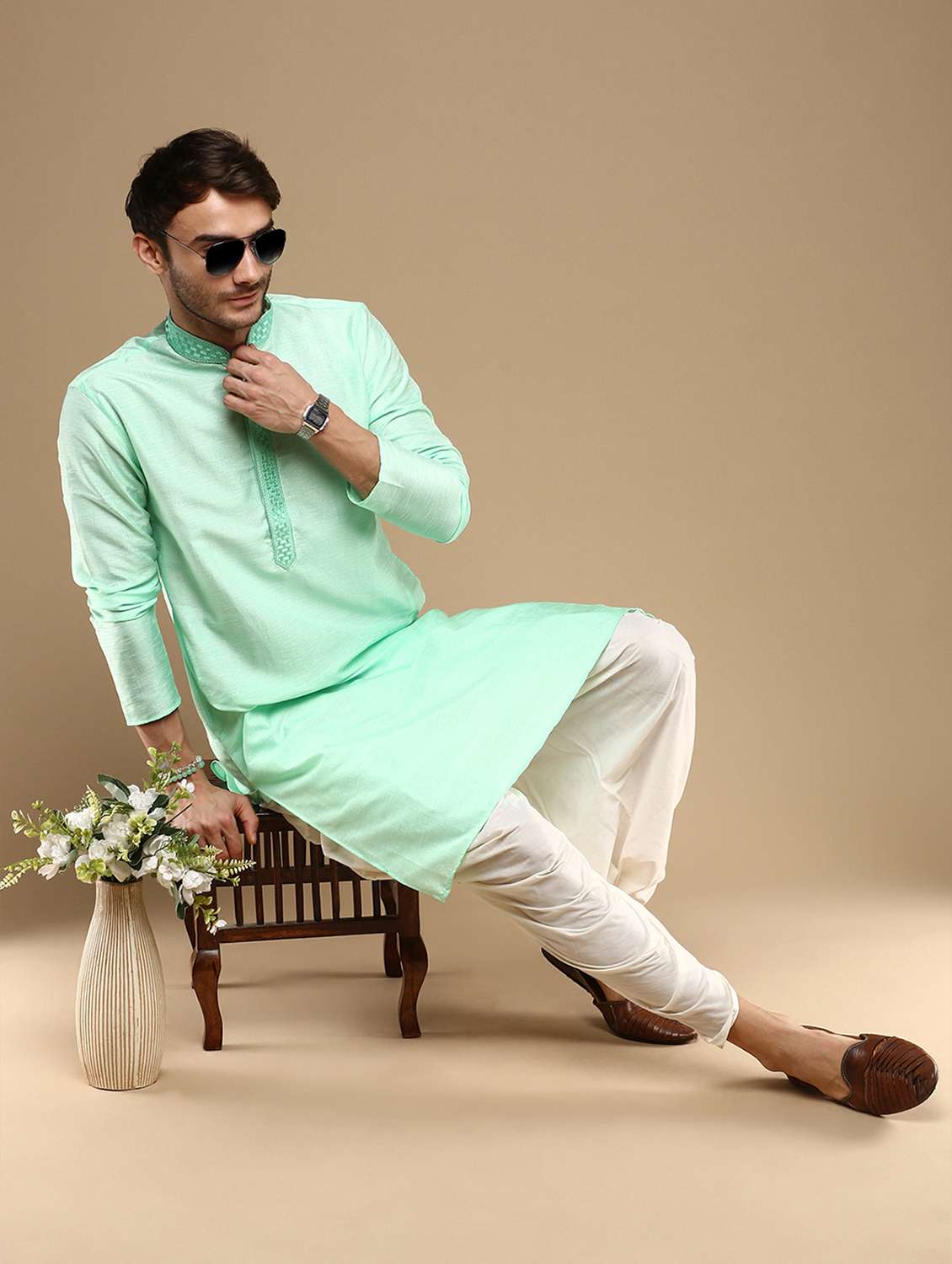 men solid long sleeve kurta - 22374639 -  Standard Image - 3