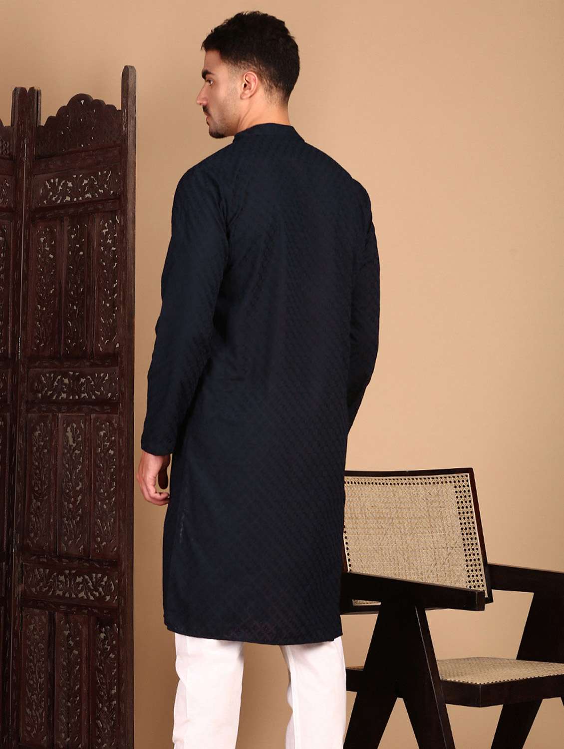 men self design long sleeve kurta - 22374663 -  Standard Image - 3