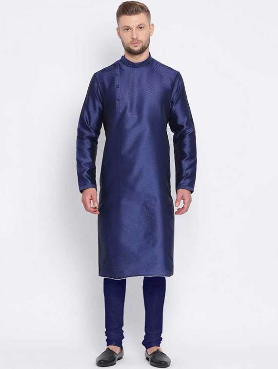 navy blue dupion kurta churidar ethnic wear set