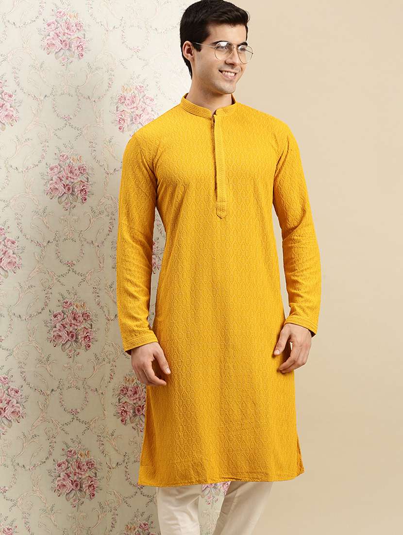 men self design kurta and churidar set