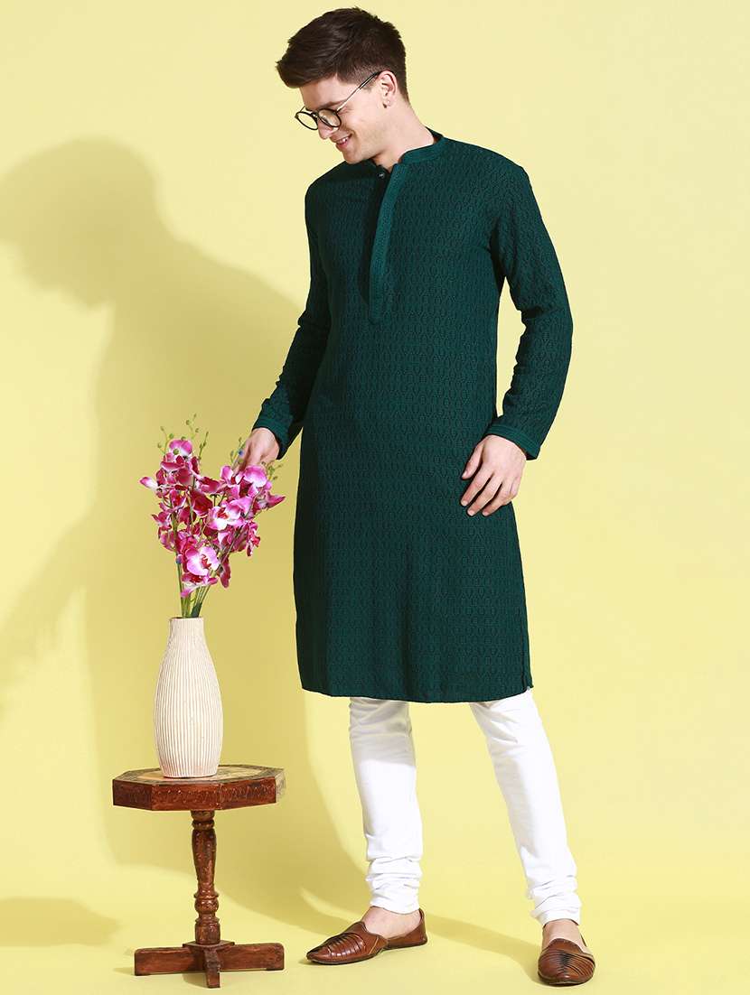 men long sleeves kurta and churidar set - 22374942 -  Standard Image - 3
