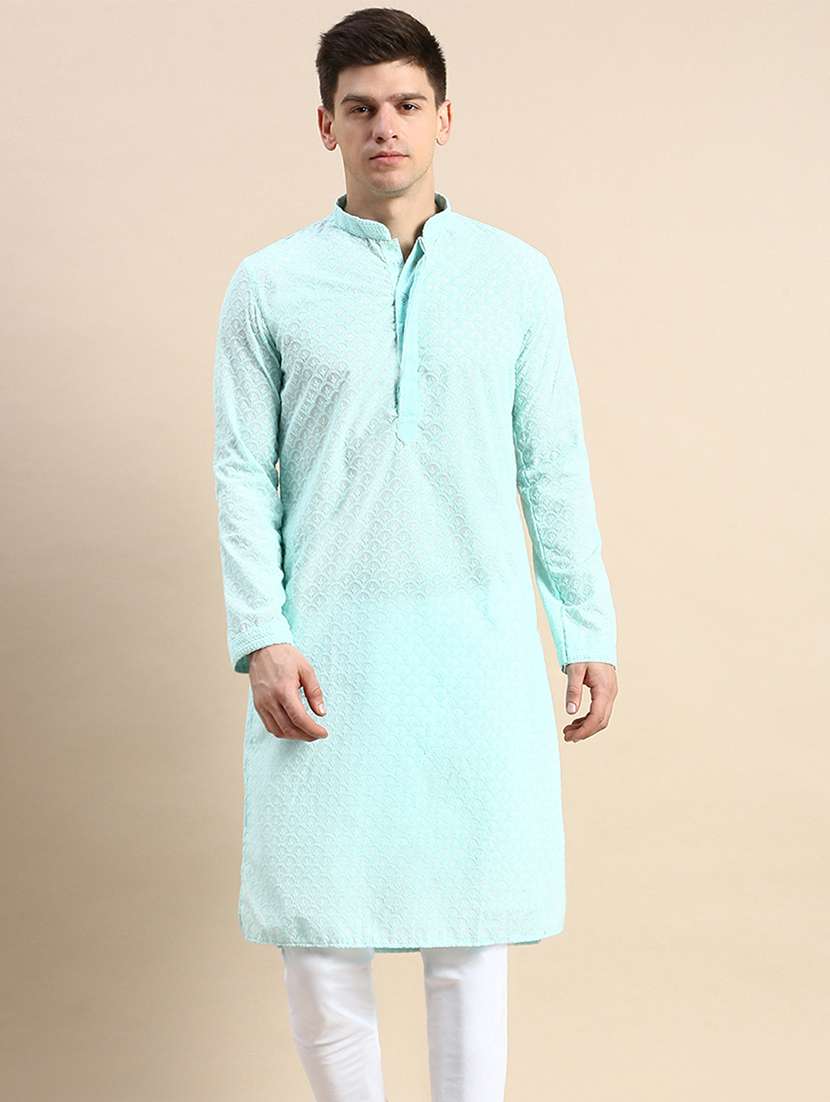men embroidered kurta and churidar set