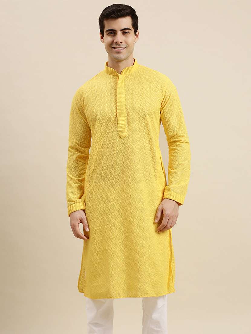 men self design kurta and churidar set