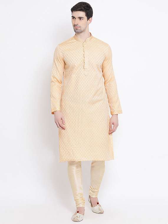 men self design kurta and churidar set