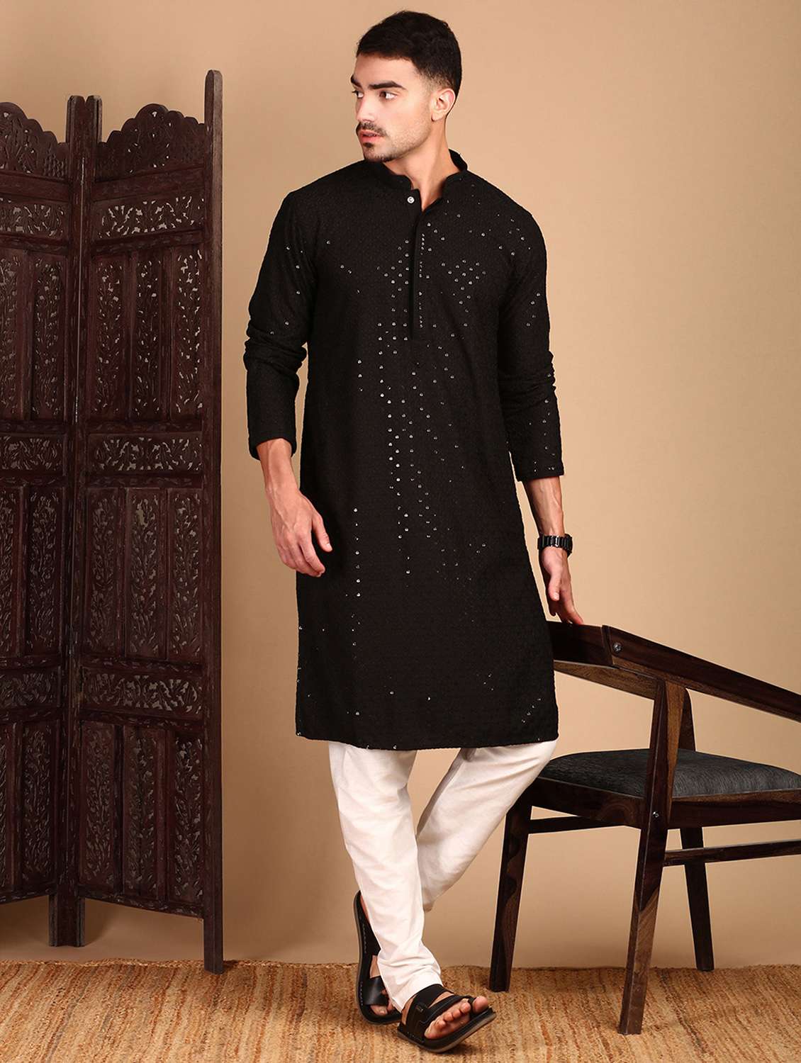 men long sleeve kurta and pyjama set