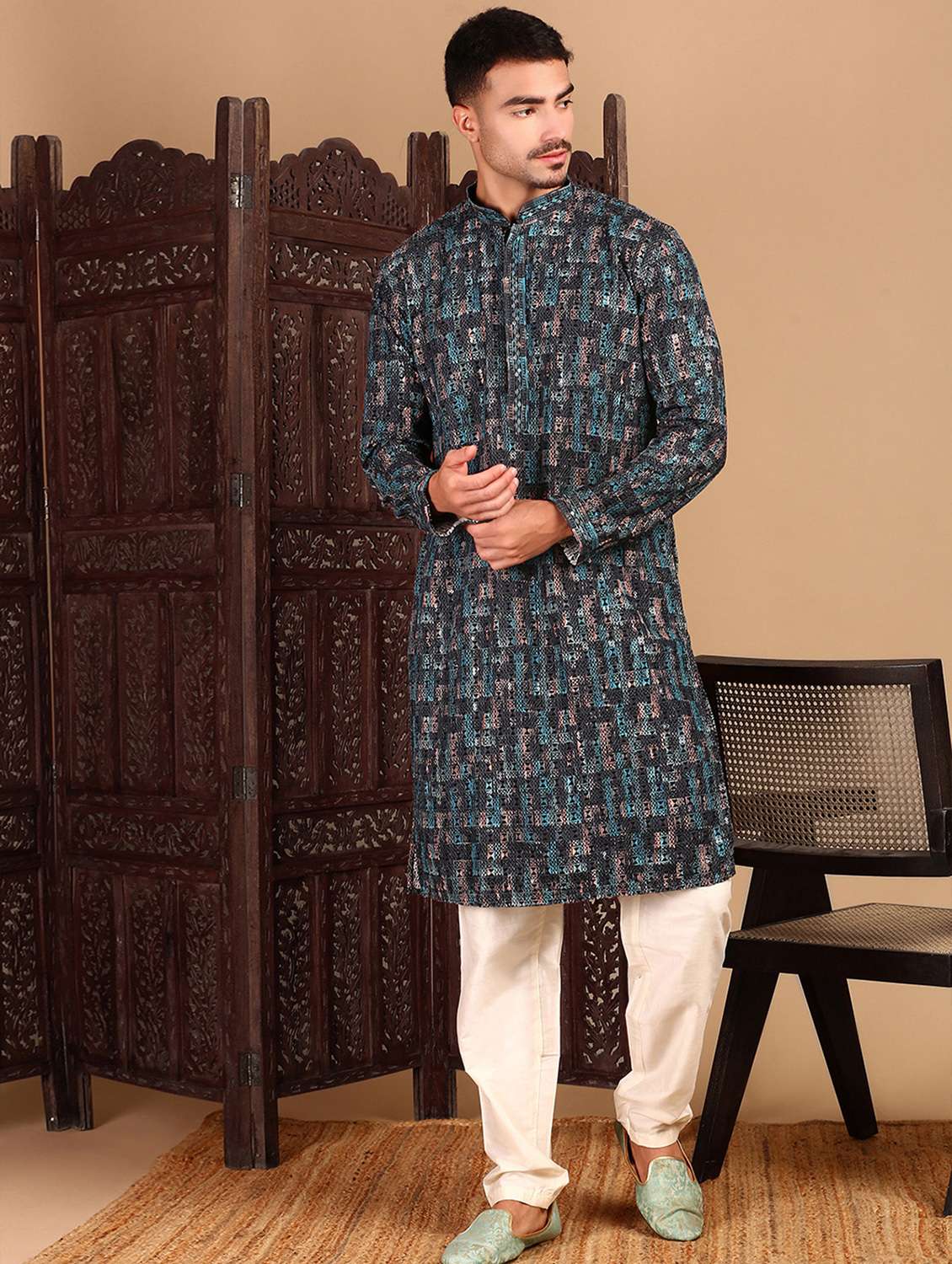 men long sleeve kurta and pyjama set