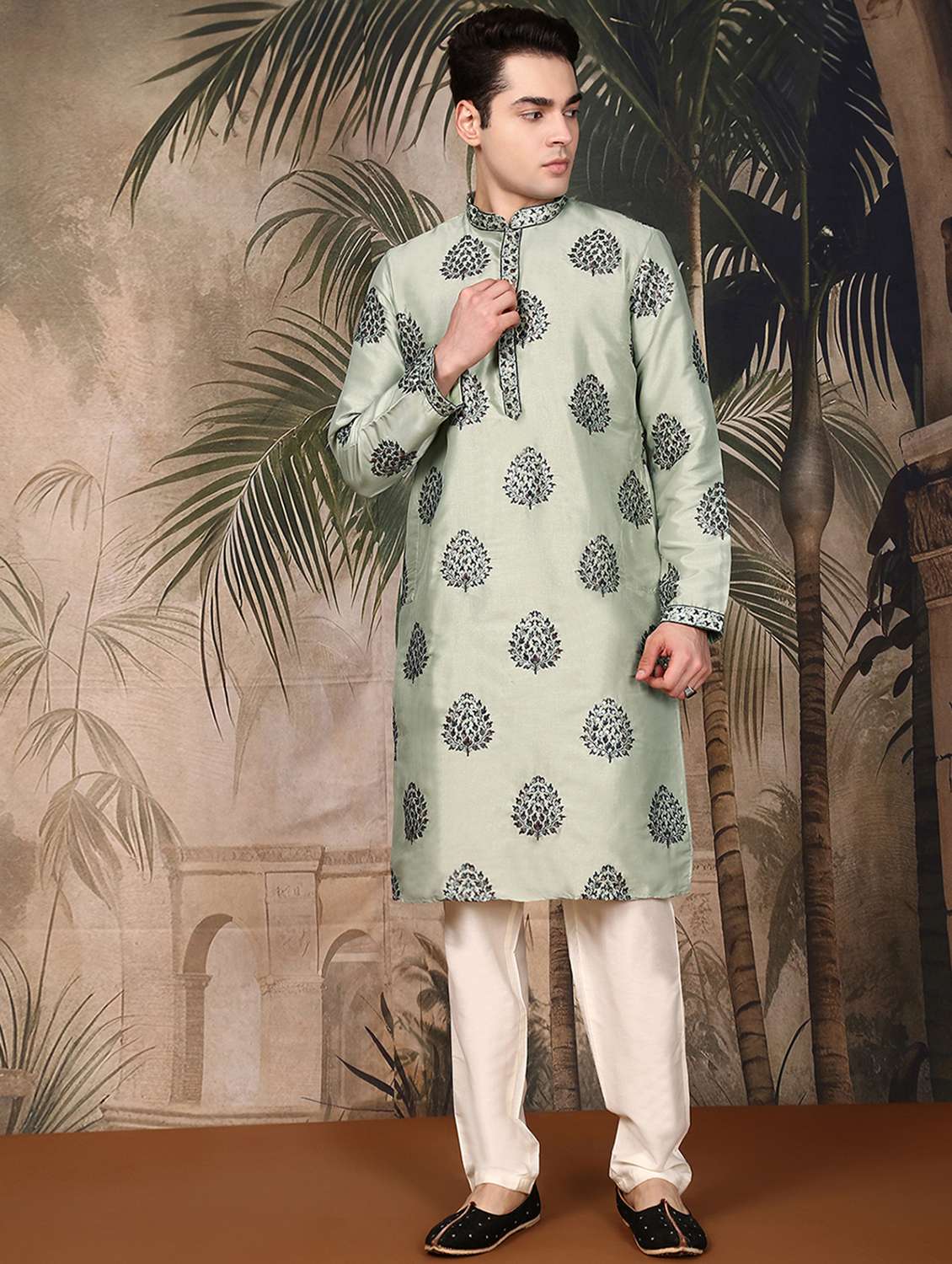 men long sleeve kurta and pyjama set