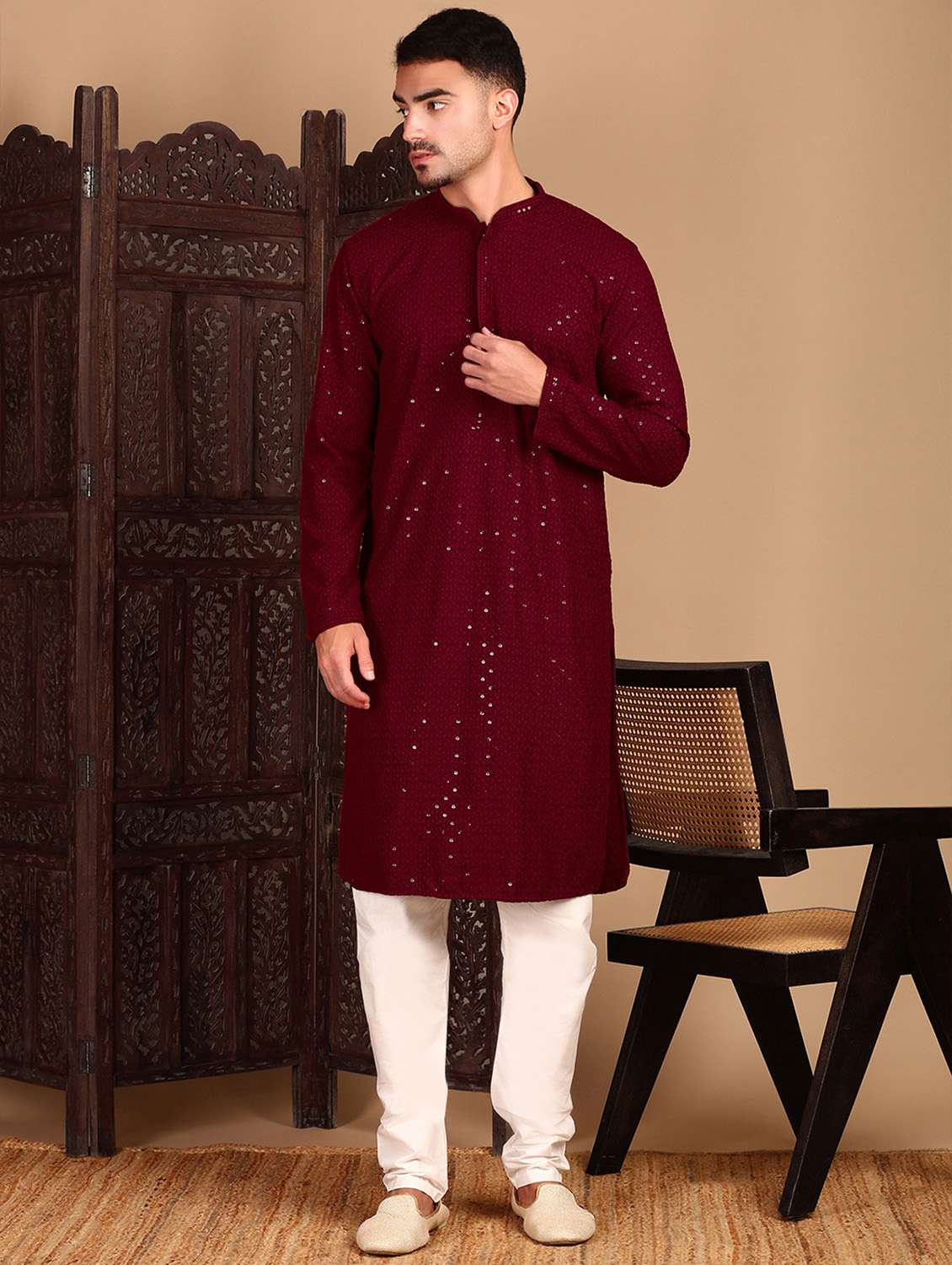 men long sleeve kurta and pyjama set
