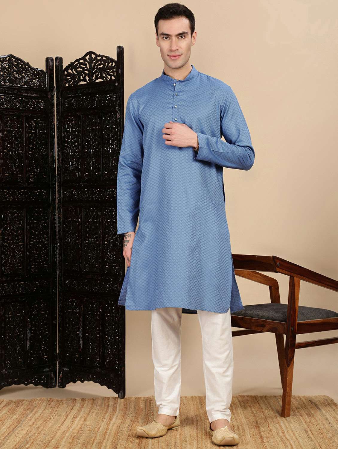 men long sleeve kurta and pyjama set