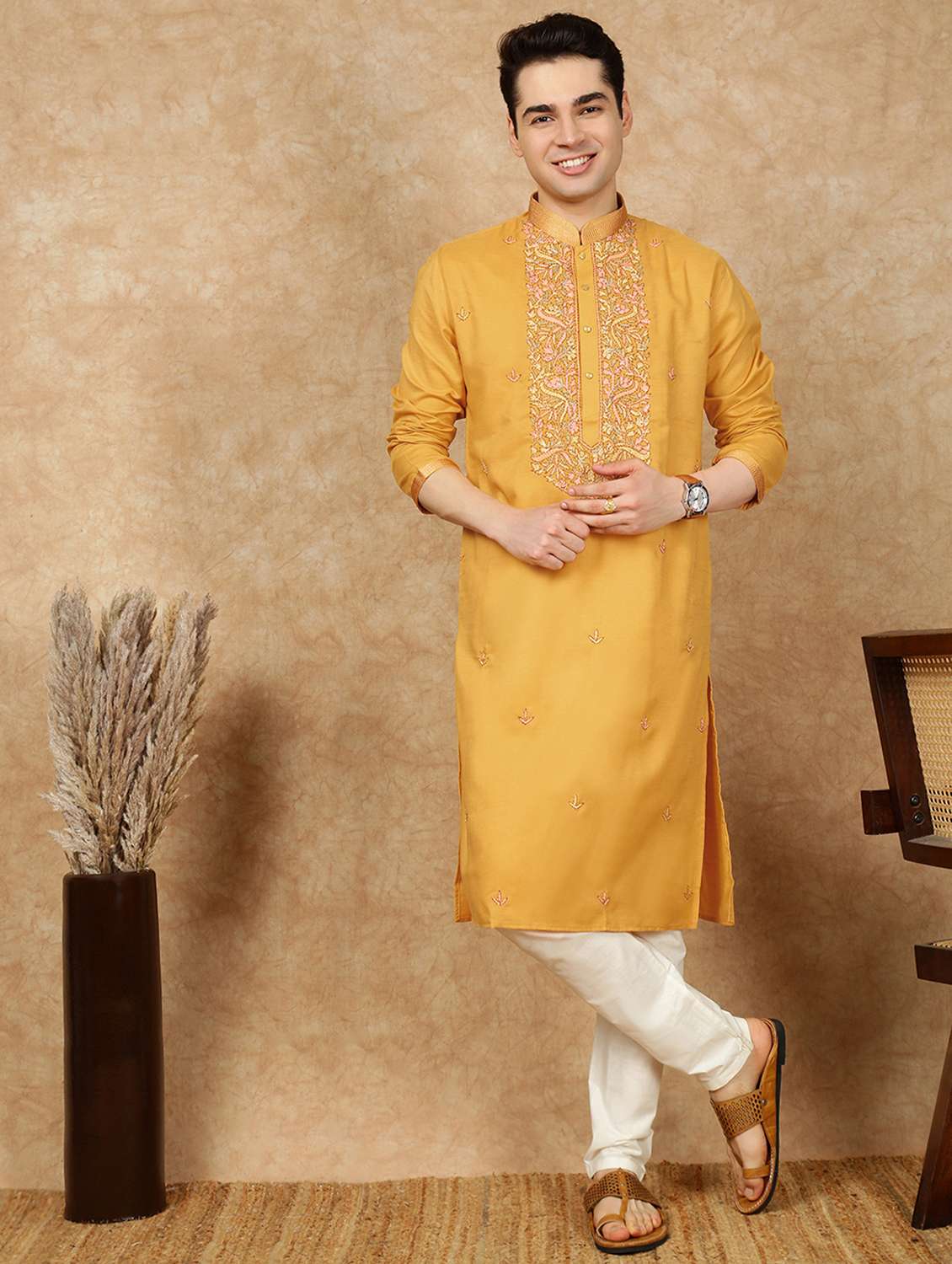 men long sleeve kurta and pyjama set