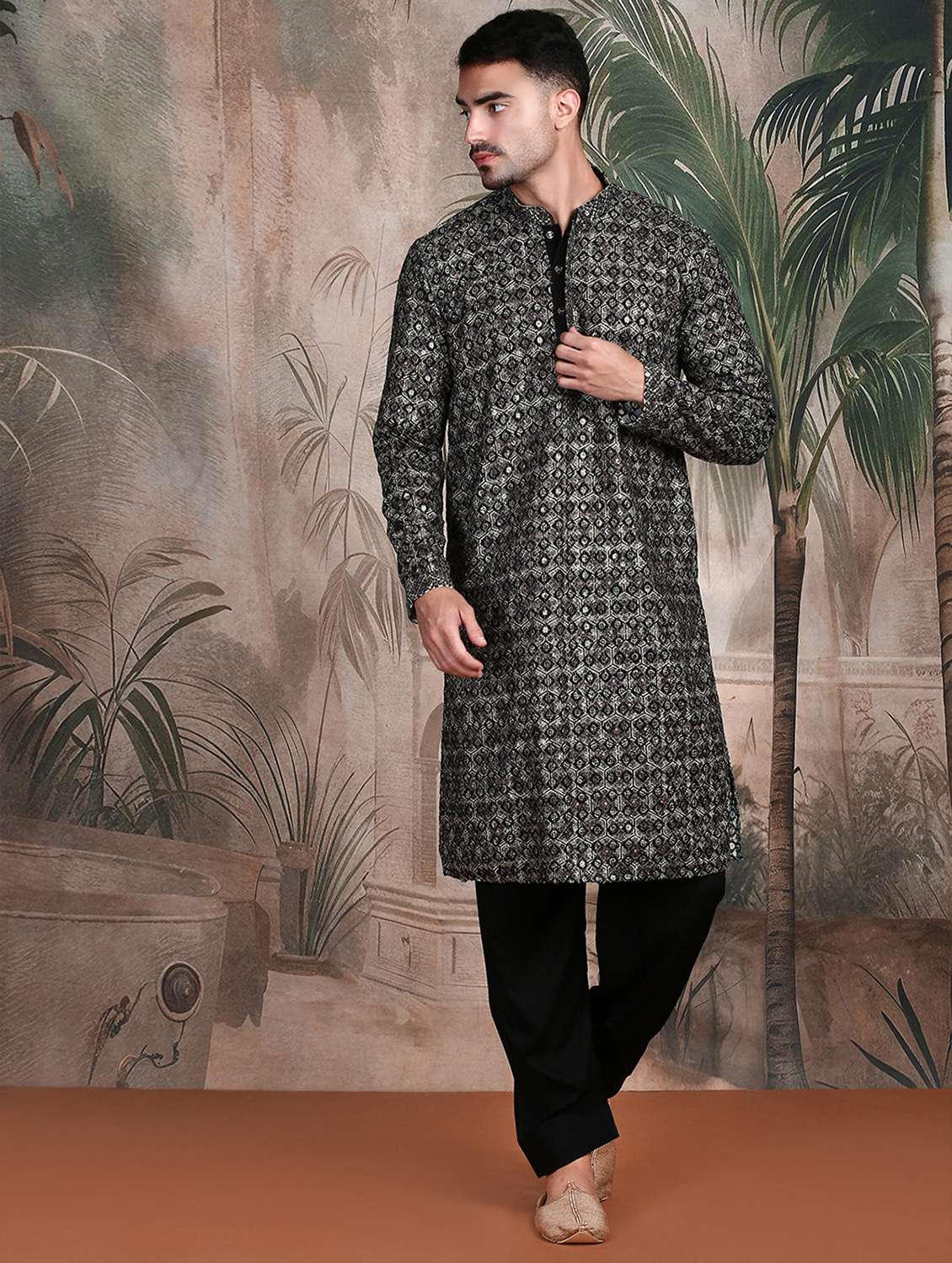 men long sleeve kurta and pyjama set