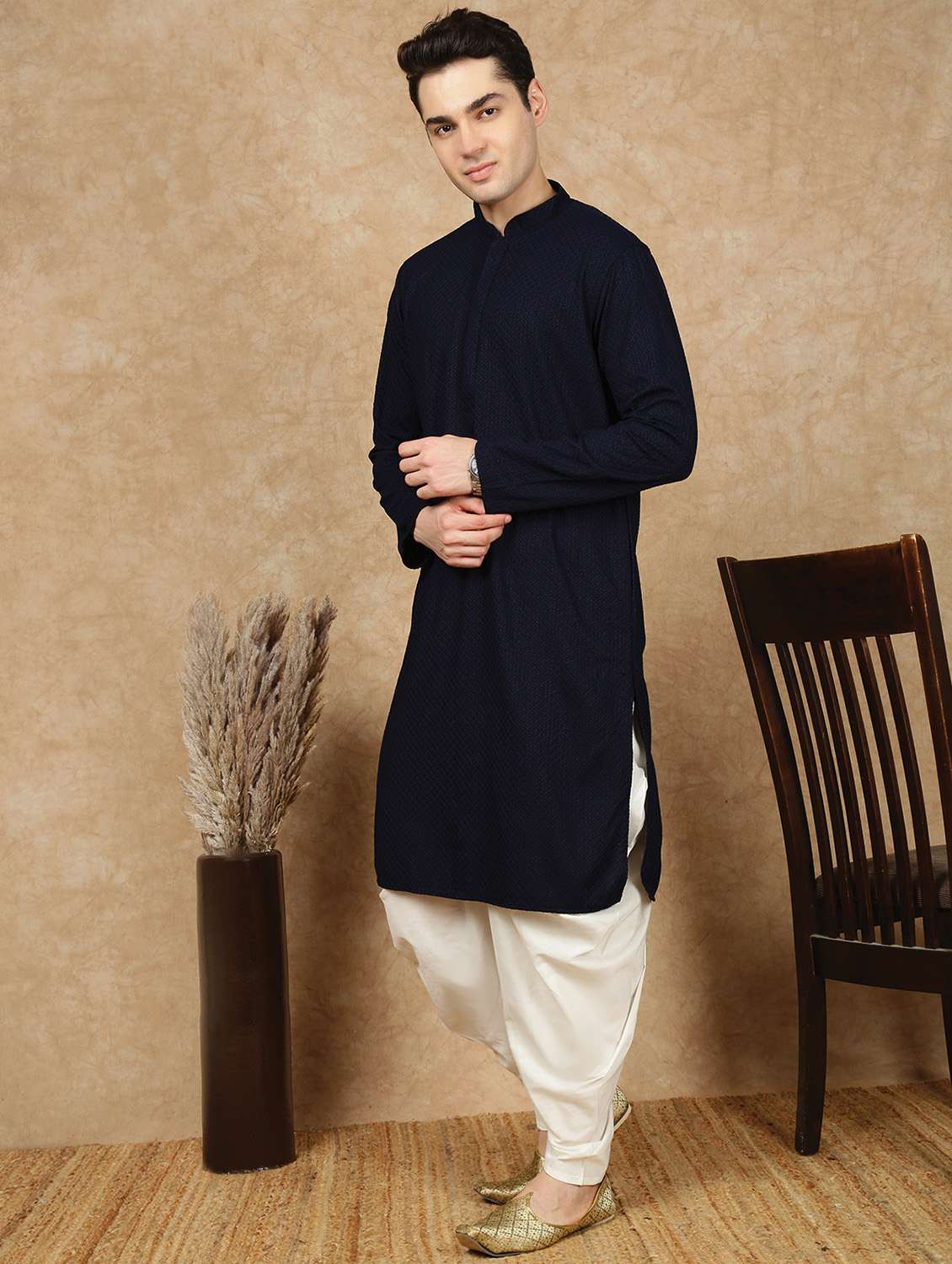 men long sleeve kurta and dhoti set