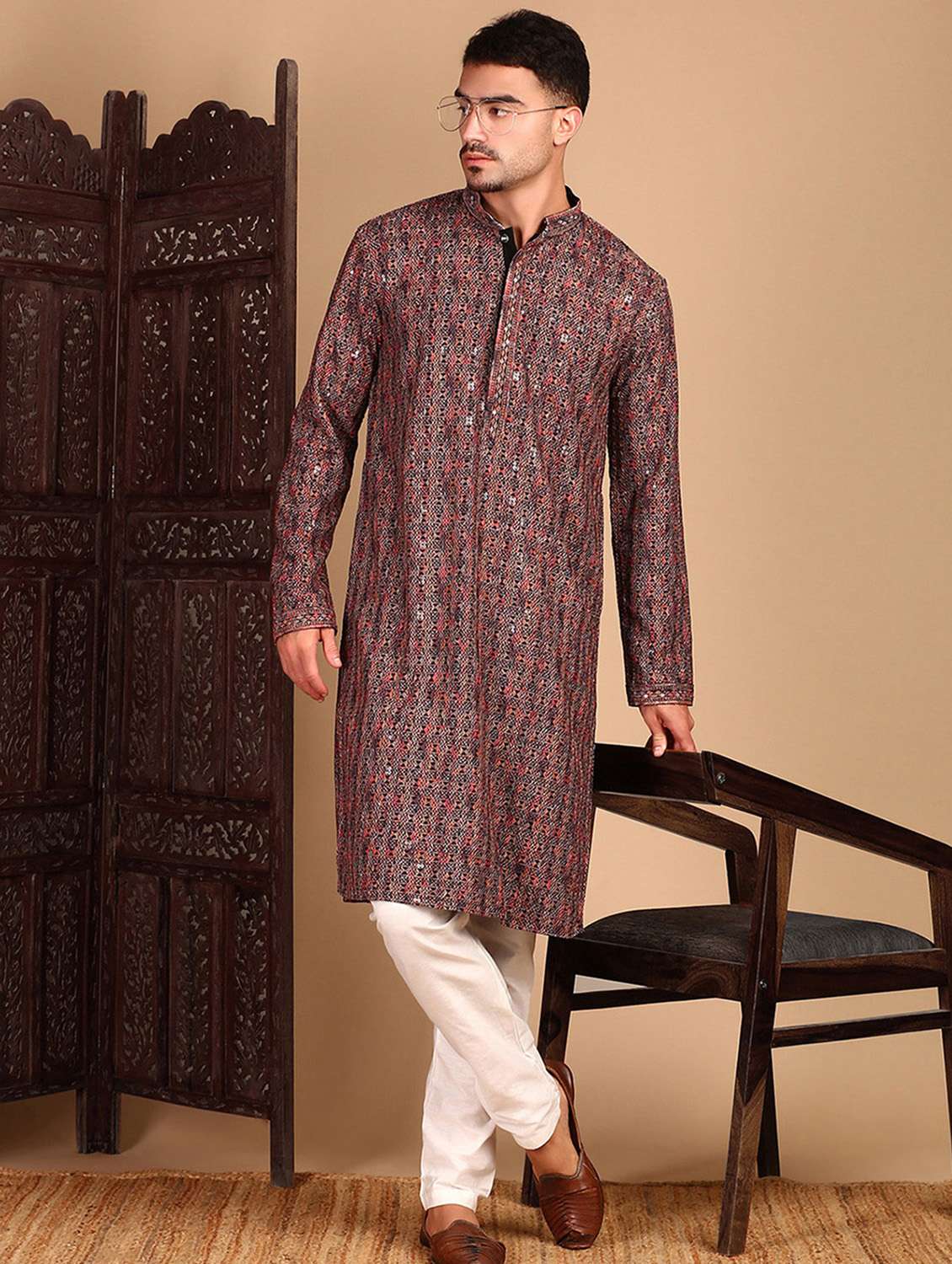men long sleeve kurta and pyjama set