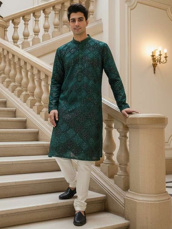 men long sleeve kurta and churidar set