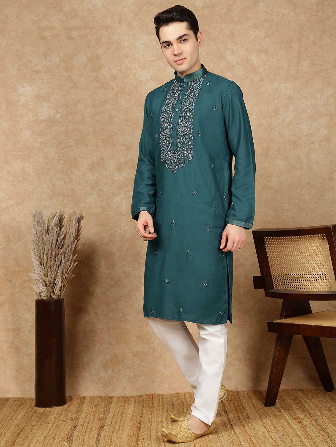 men long sleeve kurta and pyjama set