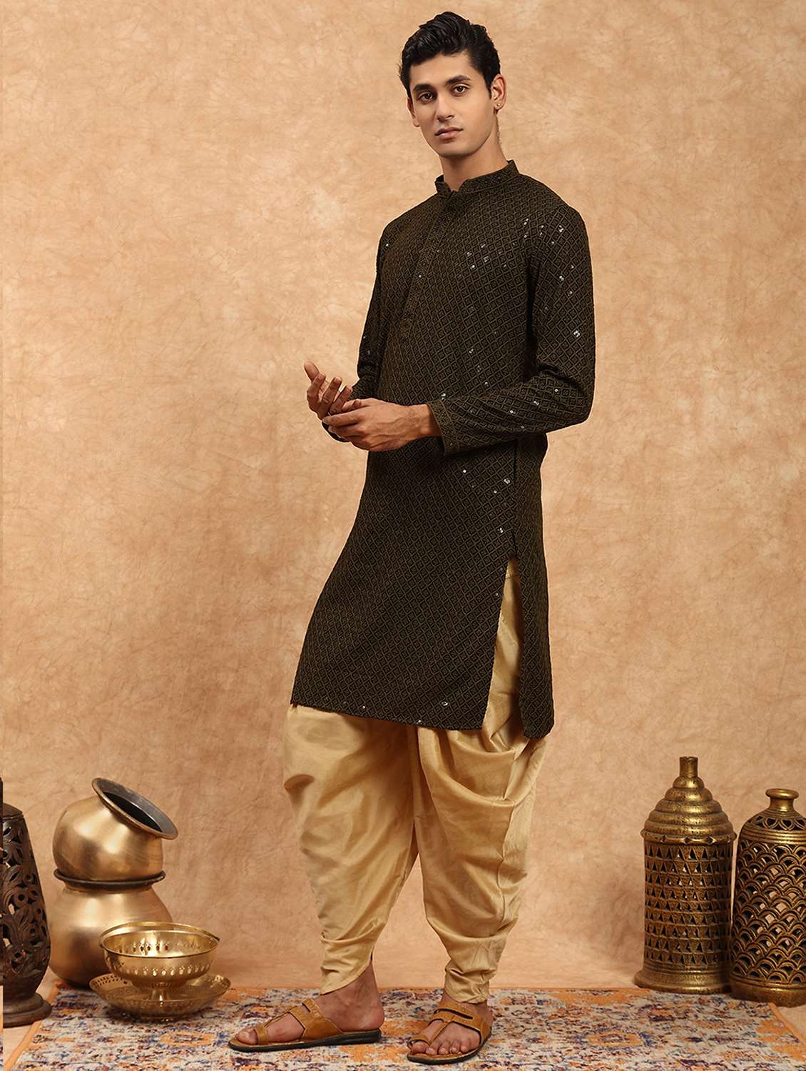 men long sleeve kurta and dhoti set
