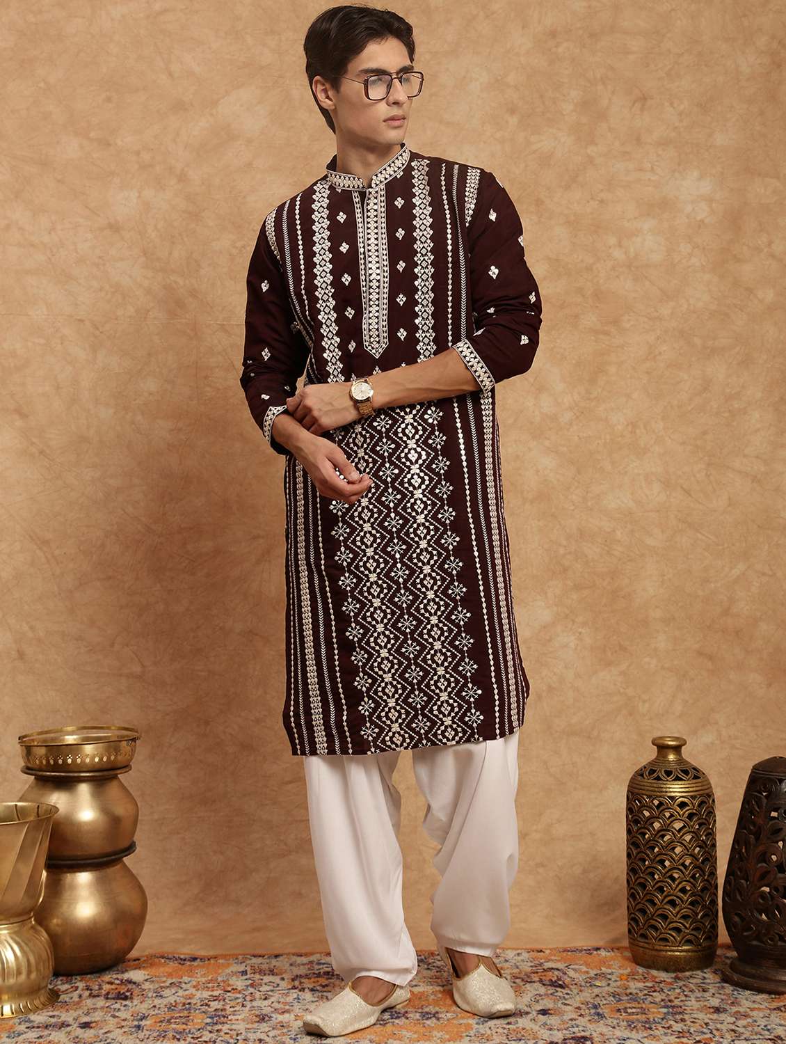 men long sleeve kurta and salwar set