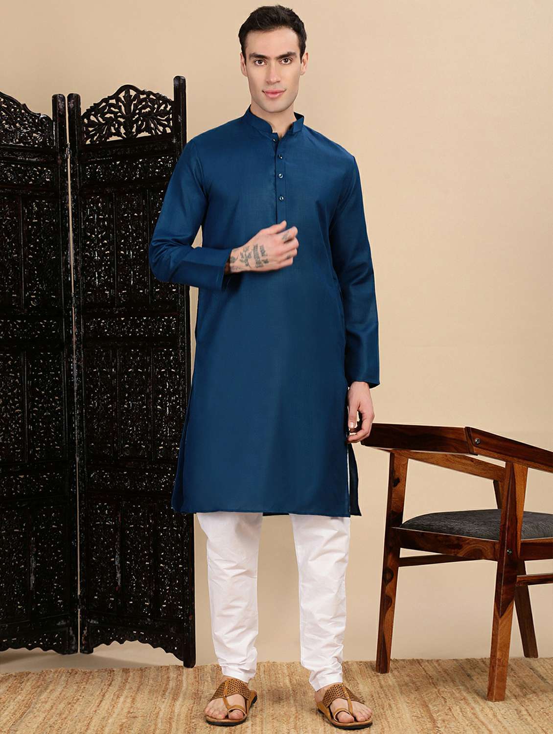 men long sleeve kurta and pyjama set